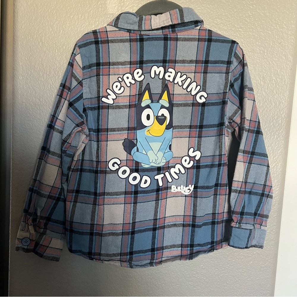 Kids Bluey Plaid Shirt - Blue and Pink - Picture 7 of 7